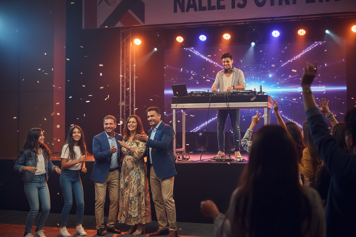 THE FAMILY ENJOYIN THEIR SON THE dj IN HIS COLLEGE