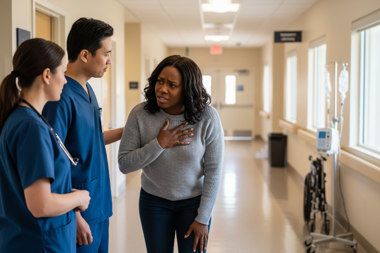 A BLACK WOMAN ASKING THE NURSES IN THE NURSING HOME WHERE IS HER MOMMA