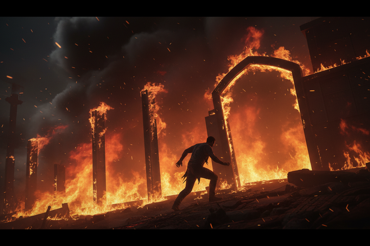 A MAN'S LAST CHANCE TO ESCAPE A BIG FIRE