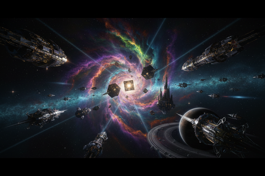 A MOVIE SCENE OF STRANGE VIEWS IN OUTER SPACE