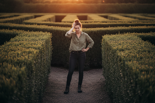A WOMAN IS UPSET FOR NOT FINDING HER WAY OUT OF A MAZE