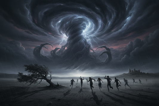 PEOPLE RUNNING FROM FEAR OF THE DARK SKIES