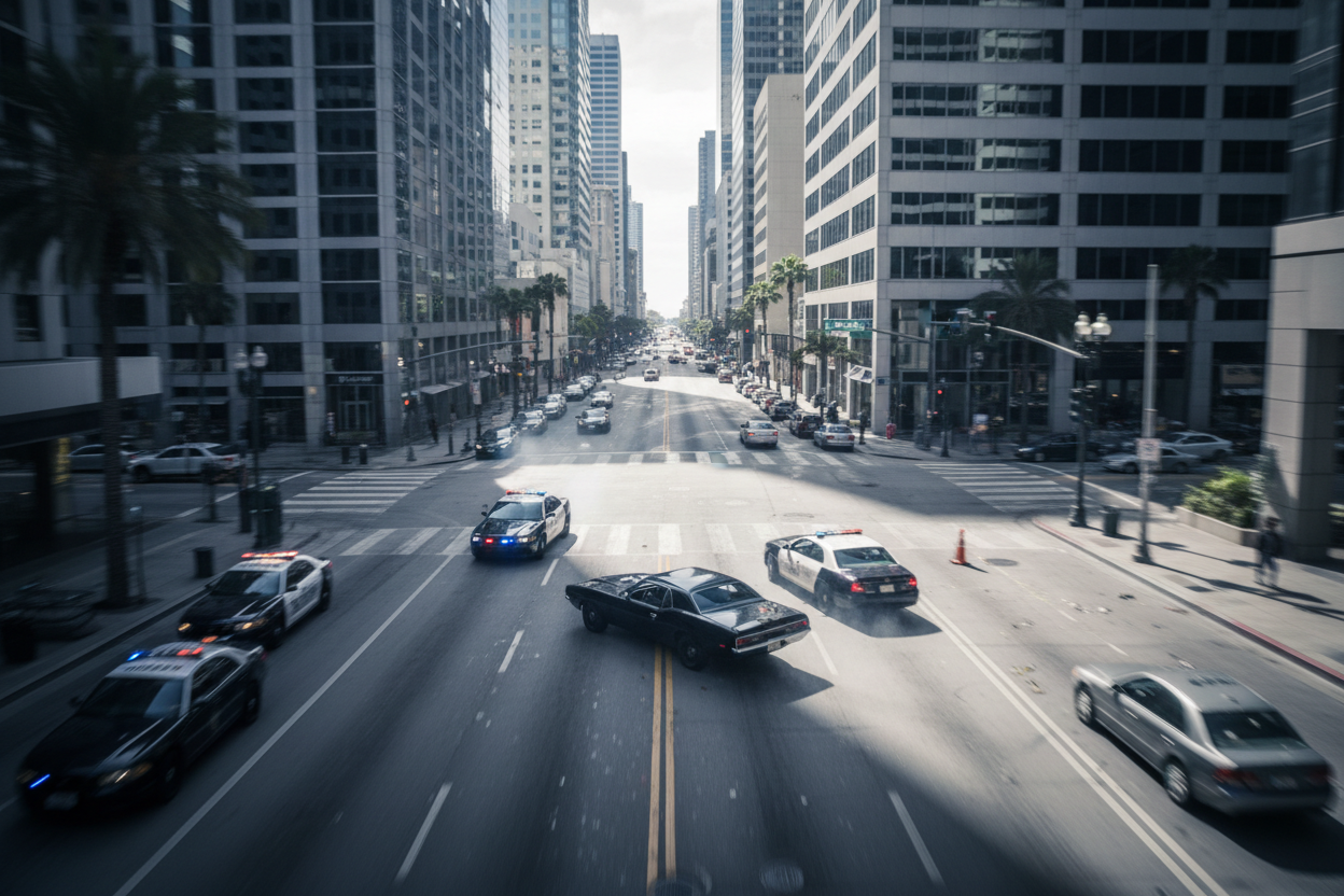 POLICE CARS CHASING STOLEN VEHICLE