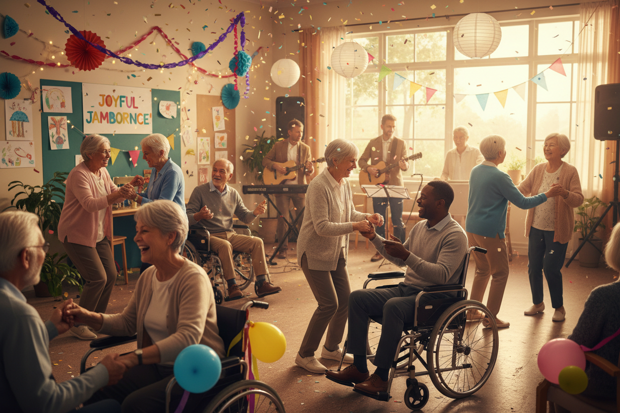 SENIORS DANCING IN THE NUSING HOME WITH EXCITEMENT