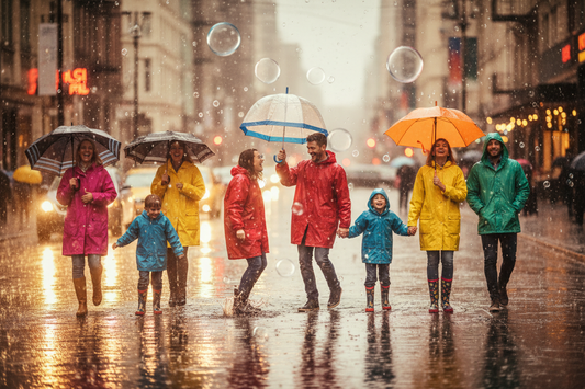 SHOWING JOY AND SMILES WALKING ON A RAINY DAY